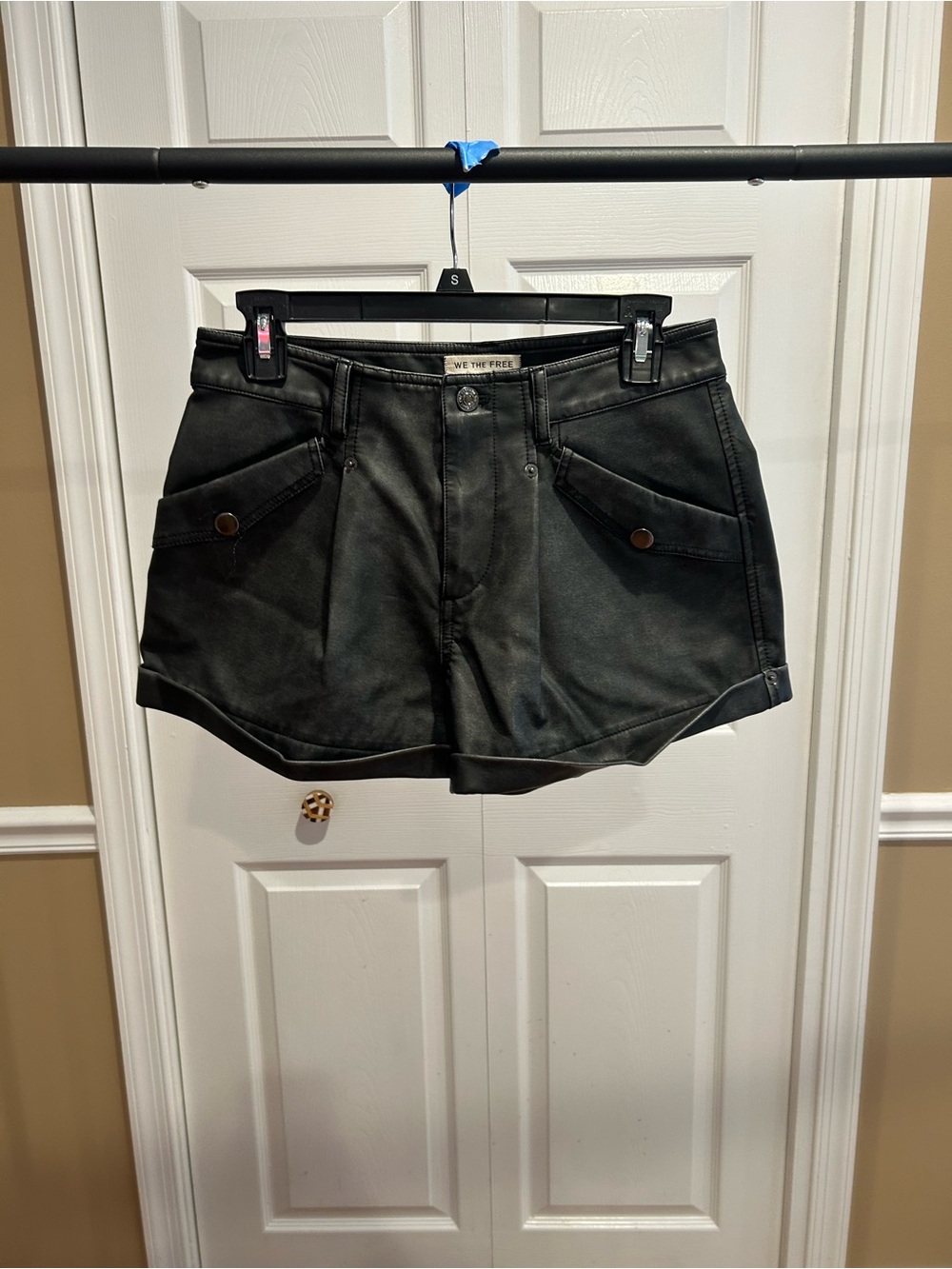 We The Free Black High-Rise Leather Utility Shorts